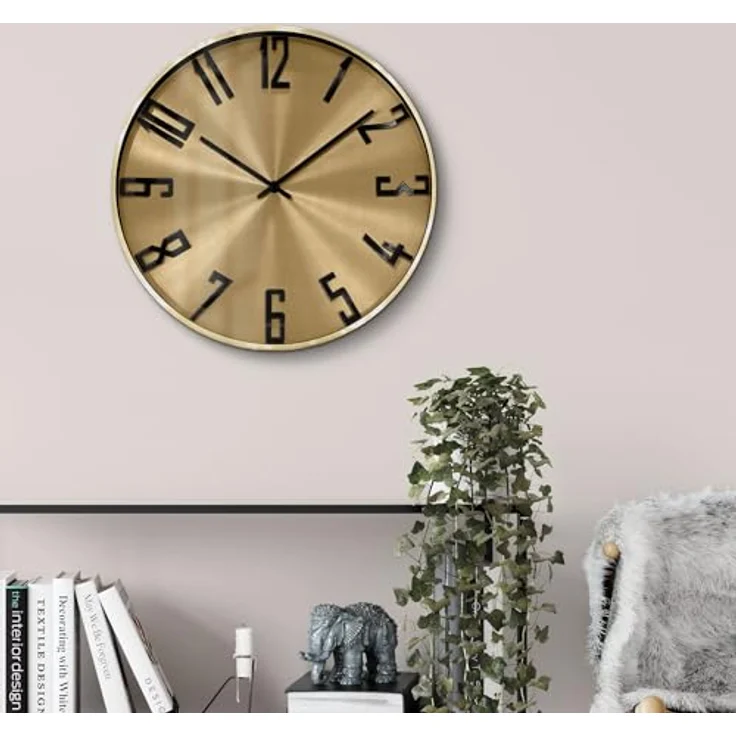 Aluminium Wanduhr ohne Tickgeräusche leise Metalluhr für Wohnzimmer Büro minimalistische 3D Metall Uhren (Goldoptik, Ø 30cm) – Bild 2