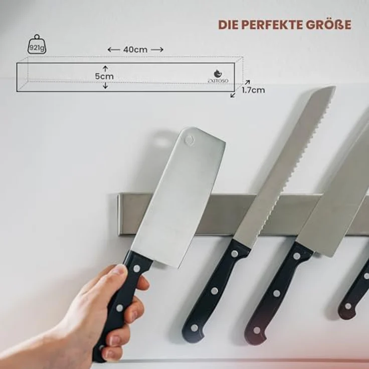 Exitoso Edelstahl Magnetleiste Messer selbstklebend - Kleben und Bohren mit 3M Klebeband - Magnetischer Magnet Messerhalter Messerleiste magnetisch - Messer Magnetschiene für Messer Magnetleiste – Bild 3