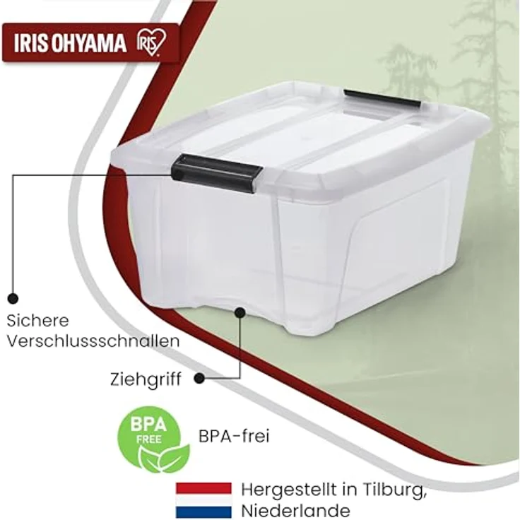 IRIS OHYAMA 103428 New Top Box NTB-15 stapelbare Aufbewahrungsboxen mit Klickverschluss, Plastik, transparent Deckel, 15 L, 3er Set – Bild 3