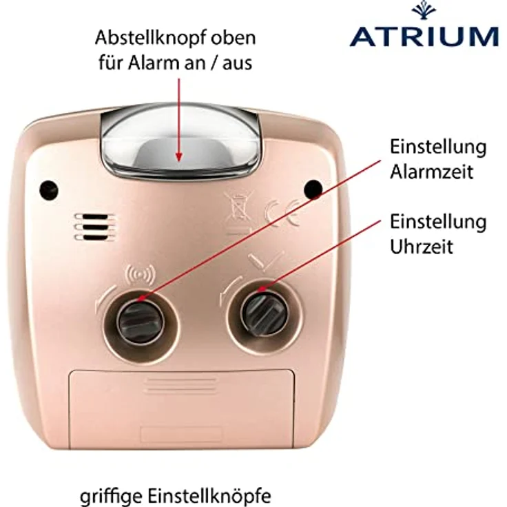 Atrium Wecker Analog Quarz A251-17, geräuschloser Quarzwecker mit Snooze und Beleuchtung, rosé metallic – Bild 3