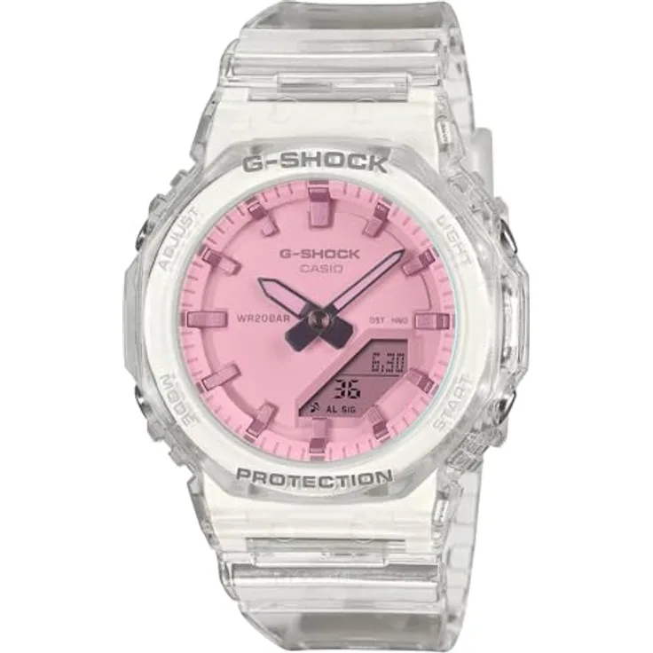 Casio G-Shock Classic Ana-Digi Armbanduhr, transparent/pink, mit Alarm, Stoppuhr und Mineralglas