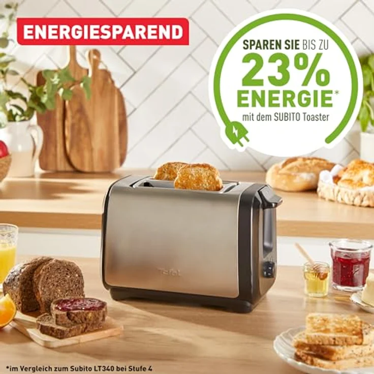 Tefal Subito TT5S1DE0 Doppelschlitz-Toaster, Brötchenwärmer, 7 Bräunungsstufen, energiesparend, Edelstahl/Schwarz – Bild 4