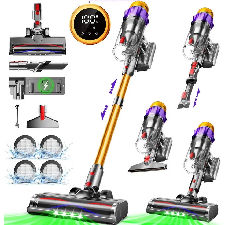 Homimaster Akku-Hand- und Stielstaubsauger 85000Pa, leise mit 70 Min Laufzeit, abnehmbarem Akku, 1.8L Staubbehälter, 4 HEPA-Filter, ideal für Tierhaare, Teppiche und Hartböden