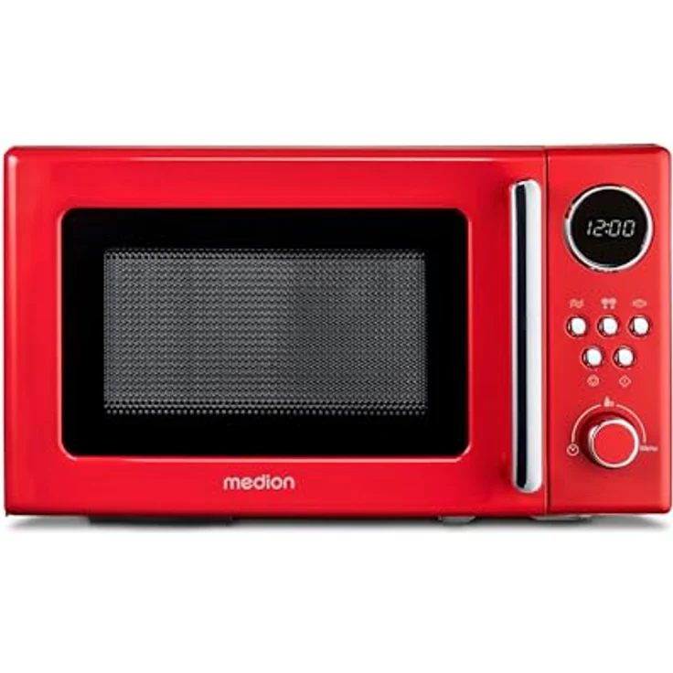MEDION Retro Mikrowelle (20 Liter, ca. 800 Watt, 5 Mikrowellenstufen, 8 Automatikprogramme, Digitale Anzeige, Auftaufunktion, kompakt, MD15000) rot - Preisvergleich – Bild 1