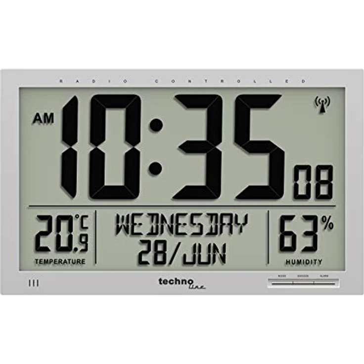 Technoline WS 8013 - digitale, moderne Designer XL Funkwanduhr, schlanker Rahmen, Temperaturanzeige, JUMBO LCD Display, 37 cm x 27 cm, silber – Bild 2