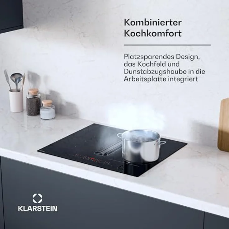 Klarstein AirJet Hybrid DSM_Airjt.Hybri_60BK, Induktionskochfeld mit integrierter Dunstabzugshaube, 4 Zonen, Touch-Bedienfeld, 12 kW, schwarz – Bild 2
