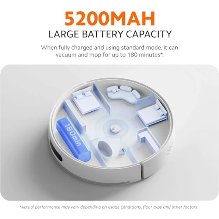 Xiaomi Robot Vacuum S40 EU, BHR084AEU, Staubsauger Roboter mit 5200 mAh Akku, bis zu 180 Minuten Laufzeit, beutellosem Staubbehälter, Nasswischfunktion, Weiss – Bild 6
