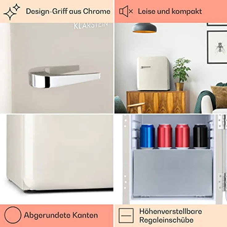 Klarstein Mini Kühlschrank mit Gefrierfach, 32L Mini-Kühlschrank für Getränke & Kosmetik, Kleine Minibar im Retro-Design, Kühlschrank Klein & Leise, Kleiner Skincare Kühlschrank für Zimmer in Retro Schwarz – Bild 5