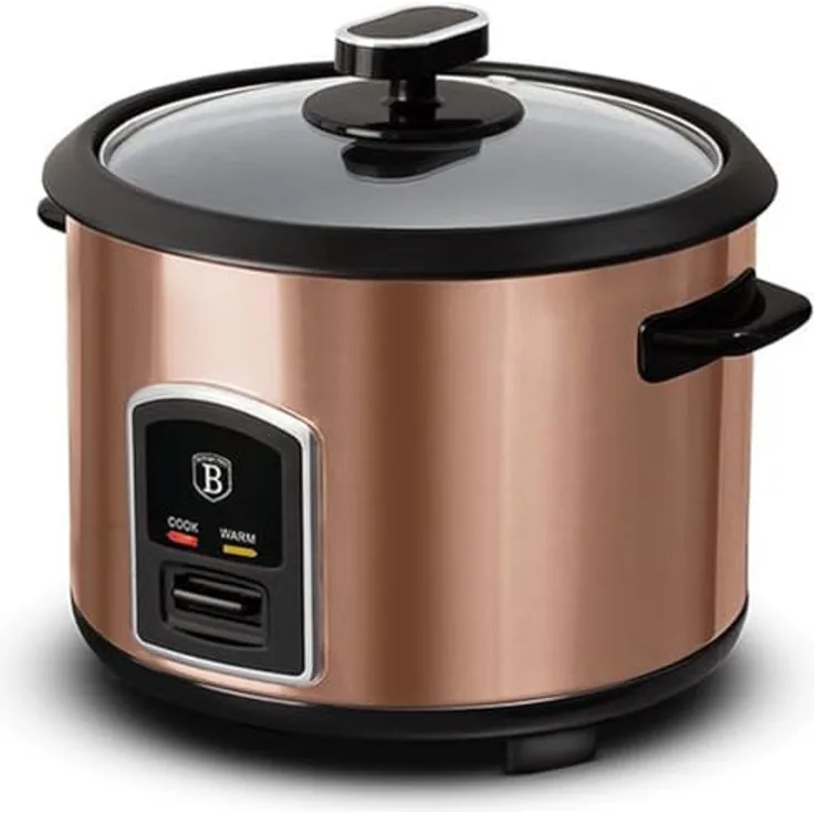 Berlinger Haus Reiskocher BH-9274, 1.8L 700W, Edelstahl Rose Gold mit Antihaft-Innentopf und Glasdeckel
