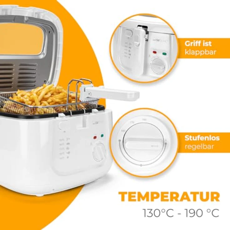 Clatronic Fritteuse FR 3771, mit Fett, weiß, 2.5 Liter Fassungsvermögen, 1800 Watt, Kunststoff – Bild 5