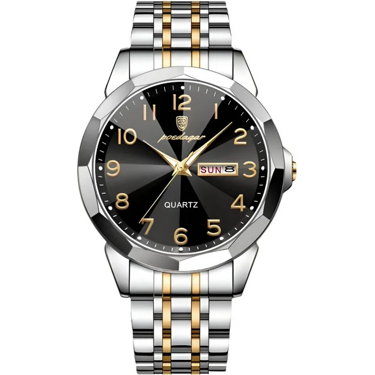 S&T Design Quarzuhr Herren Uhr Edelstahl Armbanduhr Herrenuhr, Wasserdicht 3Bar Datum Analog, inkl. Geschenkebox & Armbandkürzer, Große Zahlen Ziffern