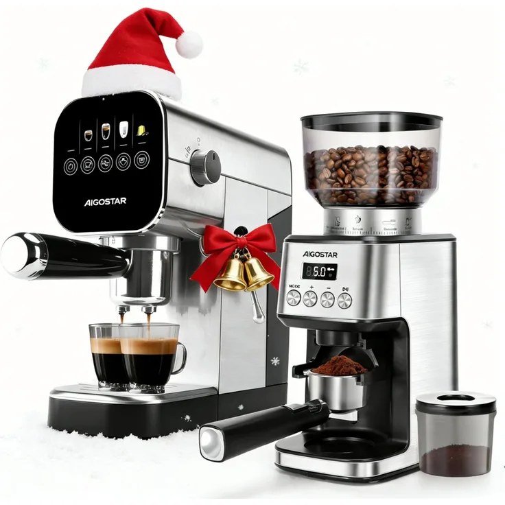 Aigostar Elektrische Kaffeemühle Kegelmahlwerk, 52 Mahleinstellungen, 180 W, Silber, antistatisch, einfach zu reinigen