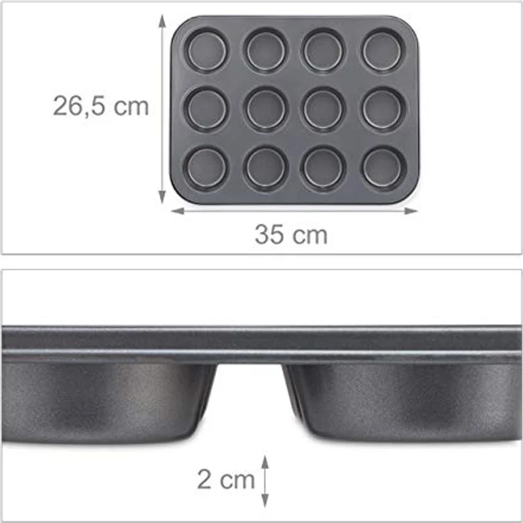 Relaxdays 4 x Muffinform, 12er Muffinbleche, Cupcakeblech antihaftbeschichtet, Carbonstahl, Muffins & Cupcakes, Ø 6,5 cm, grau – Bild 4