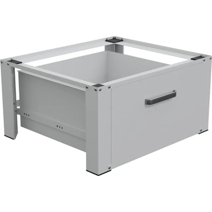 HAGO24 | Waschmaschinenuntergestell | Podest mit Schublade und Ablage | 150kg Traglast | Rückenschonend | Weiß | Aluminiumgriff