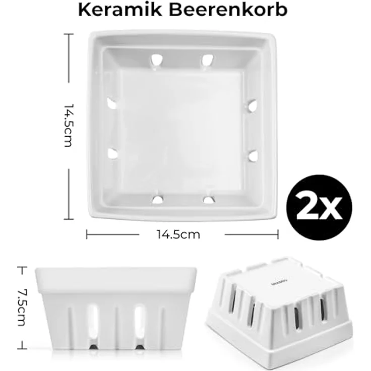 MIAMIO Beerenkorb Keramik 2er Set, stilvolle Aufbewahrung für Obst und Gemüse, spülmaschinenfest, moderne Deko Obstschale für die Küche – Bild 2