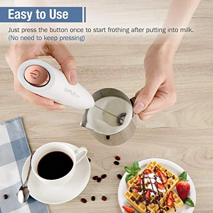 SIMPLETASTE Milchaufschäumer Handheld, Elektrischer Schaumbereiter aus Edelstahl mit Ständer, batteriebetrieben für Cappuccino, Latte und mehr – Bild 2