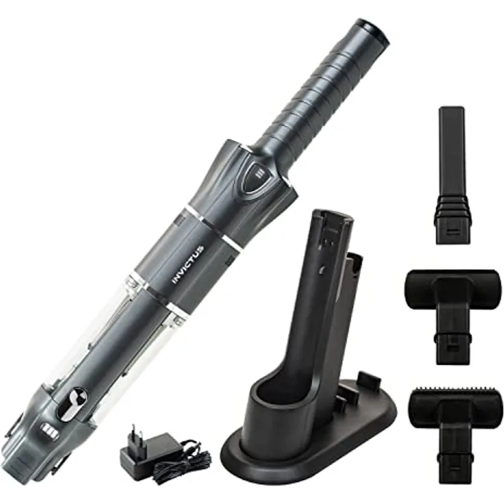 Genius Invictus ONE 3.0e Handstaubsauger 11-TLG. – kabellos, beutellos, Akkustaubsauger. Ultra leicht, für Haus und Auto, leise, aufladbar, Bodenstaubsauger