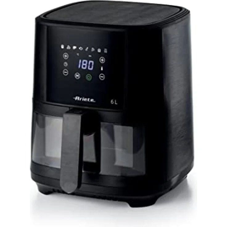 Ariete 4626 Friggitrice ad aria 6L, Luftfriteuse, 1300 W, Kapazität 6L, Garkapazität 2,5 kg, 8 voreingestellte Programme, Temperatur bis 200 °, transparenter Korb zur Kochkontrolle, schwarz – Bild 1