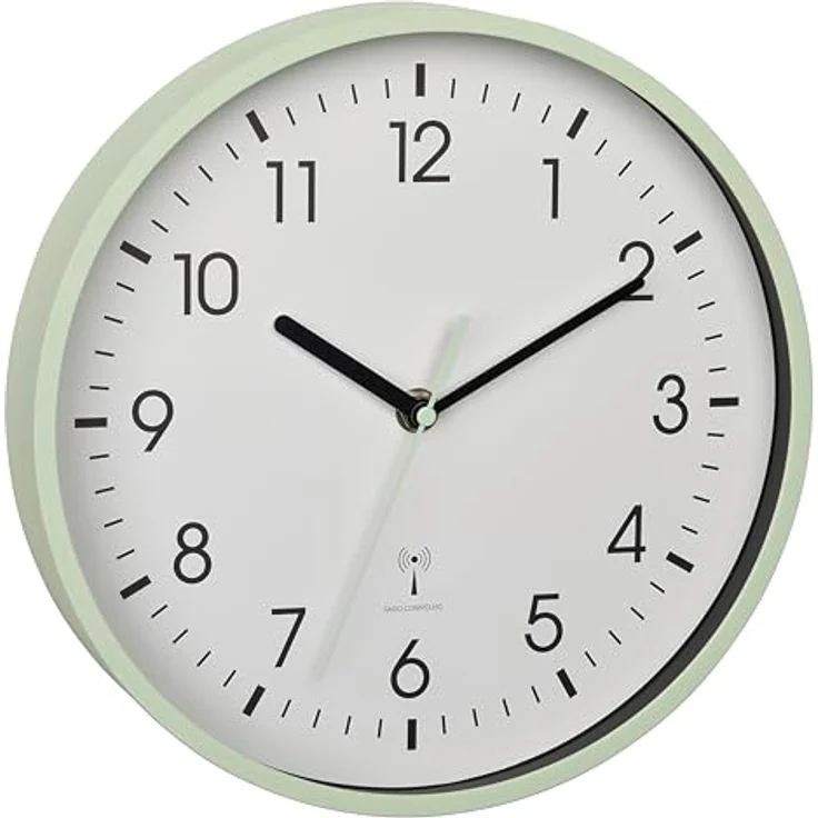 TFA Dostmann Analoge Funk-Wanduhr, 60.3550.04, höchste Genauigkeit, modern, analog, Glasabdeckung, für Büro, zu Hause, Geschenk, 245 x 245 x 42 mm, Mint – Bild 1