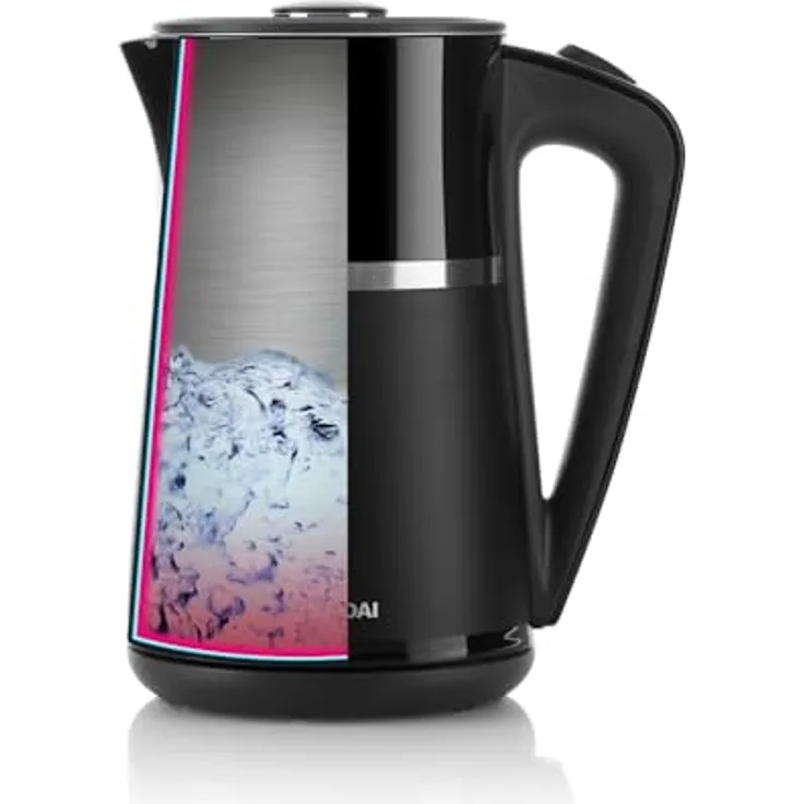 HYUNDAI VK 306 Edelstahl Wasserkocher I Doppelwandiger Wasserkocher I 1.7 Liter I 2200 Watt I Abschaltautomatik I dreifaches Sicherheitssystem