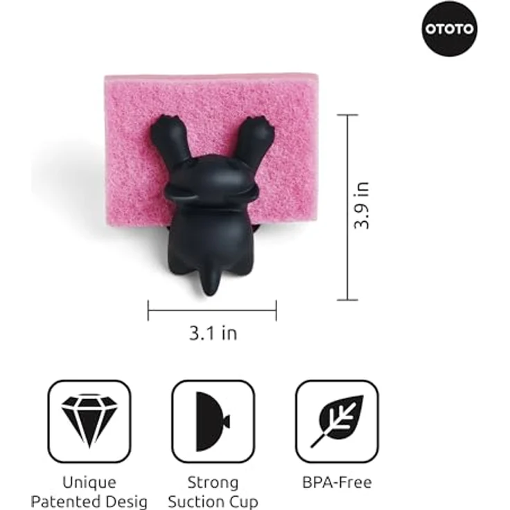 OTOTO Scrubby Schwammhalter für Küchenspüle, graue Katze, spülmaschinenfest, rostfrei, 9,9 x 7,9 x 9,9 cm – Bild 5