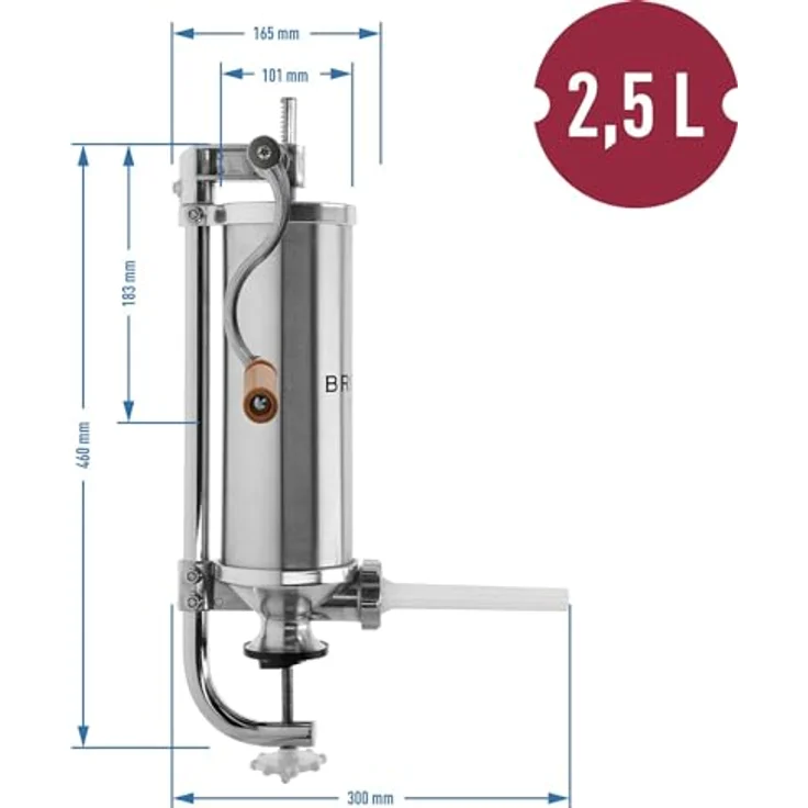 Browin Manuell Wurstfüller aus Edelstahl 311007 | 2,5 kg vertikale Wurstmaschine | Wurstpresse für hausgemachte Wurst, Cevapcici & Cannelloni – Bild 3