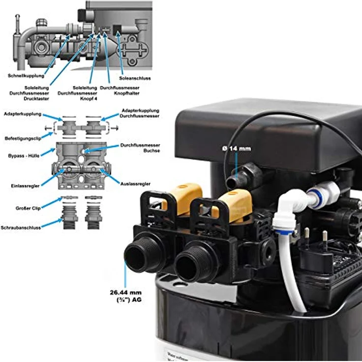 Wiltec SOFT-C2 Wasserenthärtungsanlage, 800 l/h Wasserentkalkung mit Ionentauscher und 12 l Soletank – Bild 4