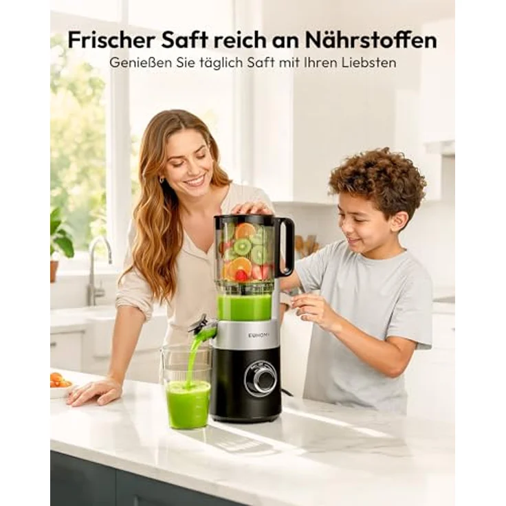 EUHOMY Slow Juicer, Kaltpress-Entsafter für ganze Gemüse und Obst, 135 mm XL-Einfüllschacht, 1,8 Liter Behälter, 220W leiser Motor: Tests, Infos & Preisvergleich