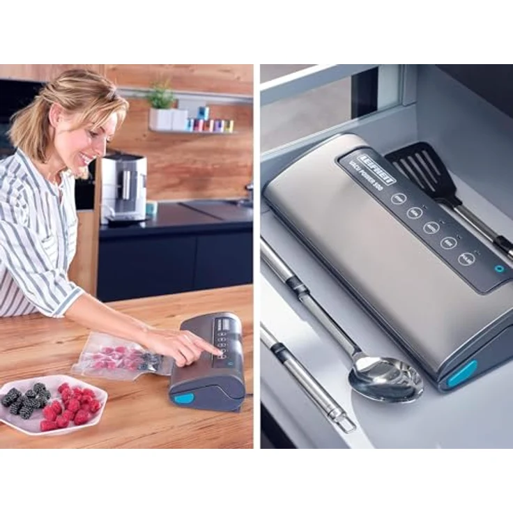 Leifheit Vakuumiergerät Vacu Power 500, Vakuumierer mit doppelter Schweißnaht, Lebensmittel bleiben 5x länger frisch, ideal zum Sous-Vide-Garen, Folienschweißgerät inkl. 10 Vakuumierbeuteln 20x30cm – Bild 7
