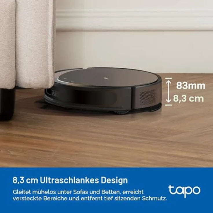 TP-Link Tapo RV20 Max 5300Pa Staubsauger- und Wischroboter mit MagSlim™ LiDAR-Navigation, ultra-schlankem Design in 83 mm, anpassbarer Reinigung, automatischer Aufladung und Sprachsteuerung – Bild 3