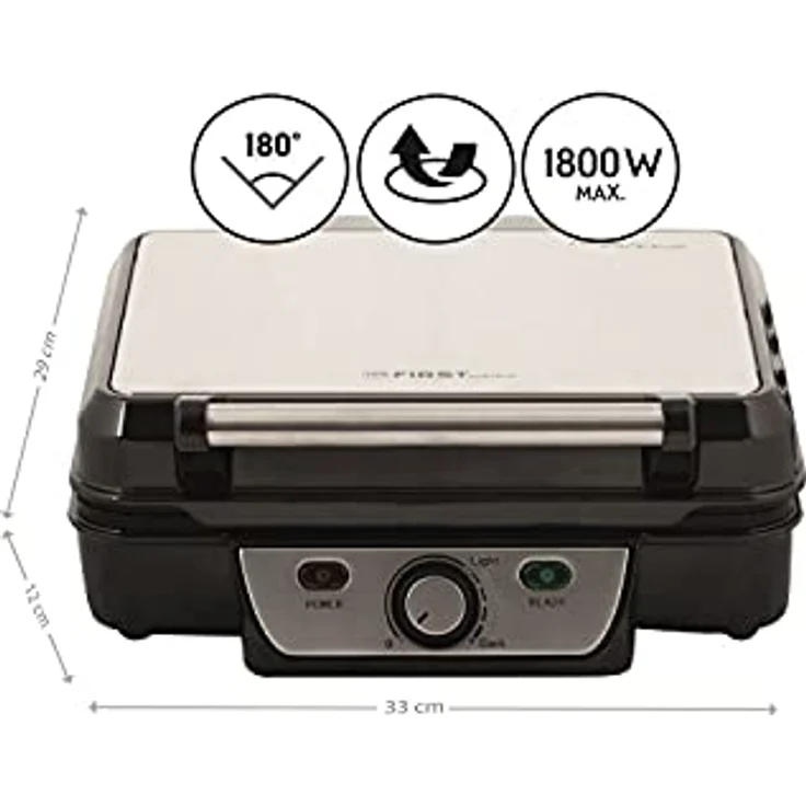 TZS FIRST AUSTRIA Kontaktgrill Tischgrill, Elektrogrill 1800W, Edelstahl, Thermostat, für Fleisch & Gemüse, 180-Grad-Öffnung - Schwarz/Edelstahl - Preisvergleich – Bild 3