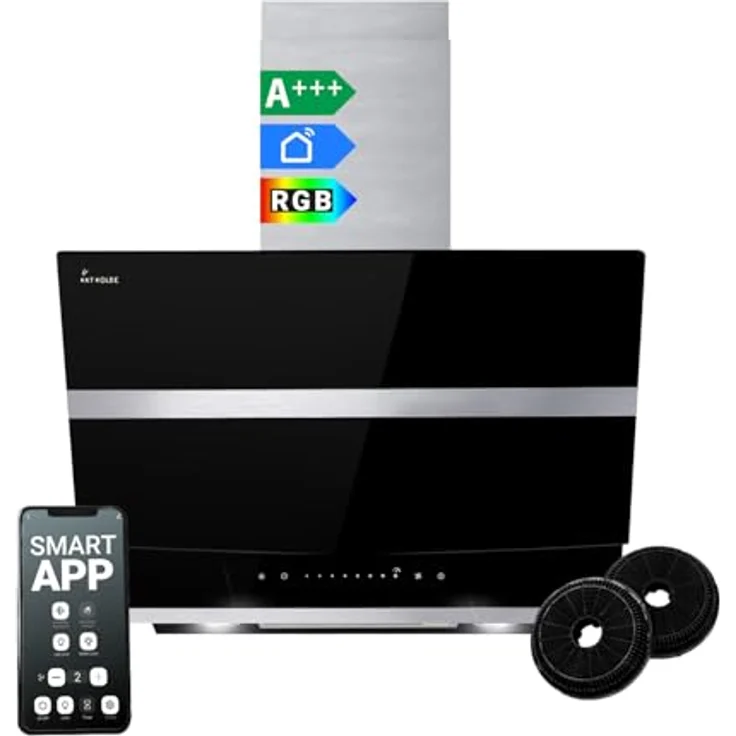 KKT KOLBE HERMES6005SM, Dunstabzugshaube 60 cm 782 cbm/h, Kopffreie Wandhaube, Edelstahl schwarzes Glas, WLAN RGBW-LED-Beleuchtung, SensorTouch Bedienung – Bild 1