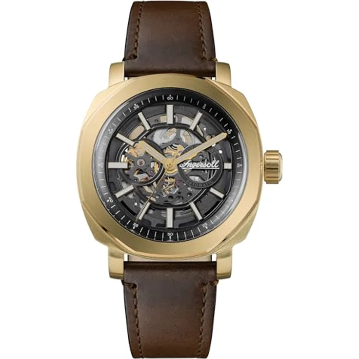 Ingersoll The Outrider, Herren Automatikuhr 44mm, schwarzes Zifferblatt, braunes Lederarmband, 50m wasserdicht – Bild 1