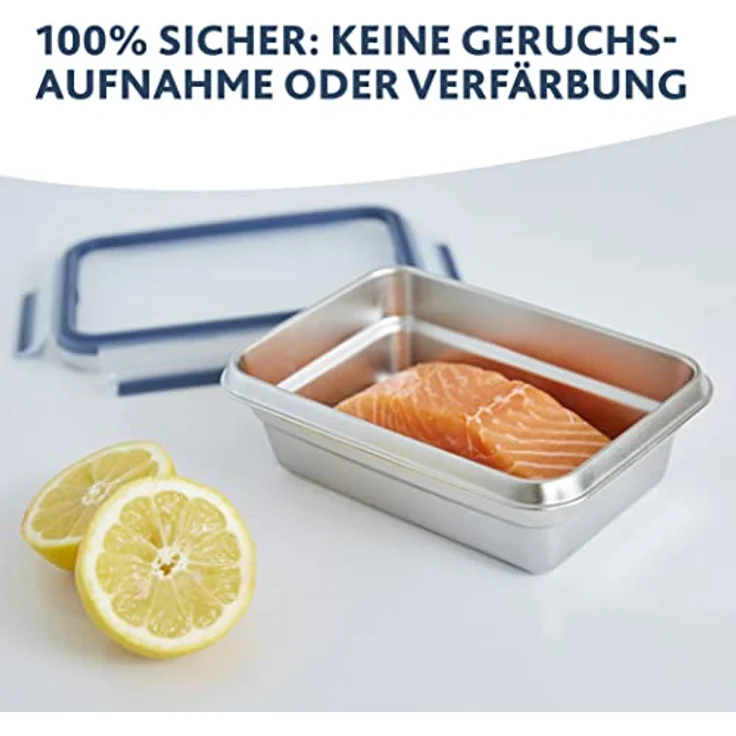 Emsa Frischhaltedose Clip & Close Stainless Steel, transparent, 2,0 L, rechteckig, auslaufsicher, mikrowellengeeignet, stapelbar – Bild 2
