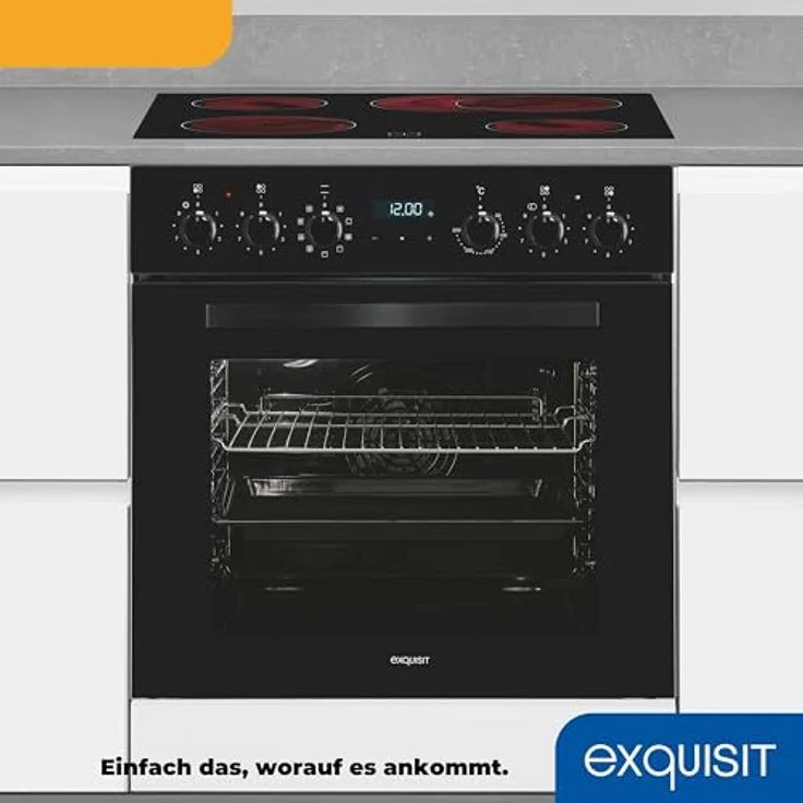 Exquisit Herd-Set EHE285-HBZ-020-Set schwarz | 75 l Garraum, Energieeffizienzklasse A, Glaskeramik Kochfeld, 4 Kochzonen, 60 cm – Bild 5