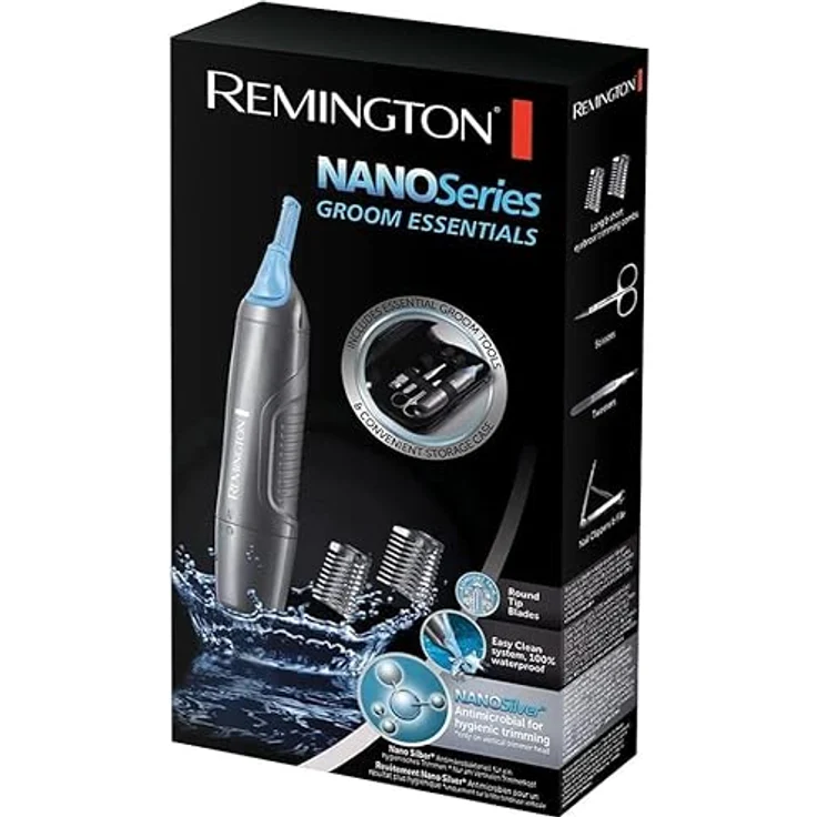 Remington Groom Essentials Set NanoSeries NE3455, Trimmer Set für Nasen-, Ohren- & Augenbrauenhärchen, grau-schwarz – Bild 2