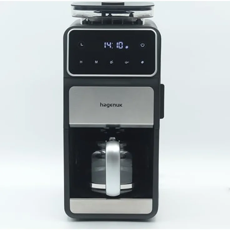 Hagenuk Kaffeemaschine mit Mahlwerk, 12 Tassen, Timer, Flachmahlwerk, DIRECT-DROP-SYSTEM, Warmhaltefunktion, 200g Bohnenbehälter, Permanentfilter