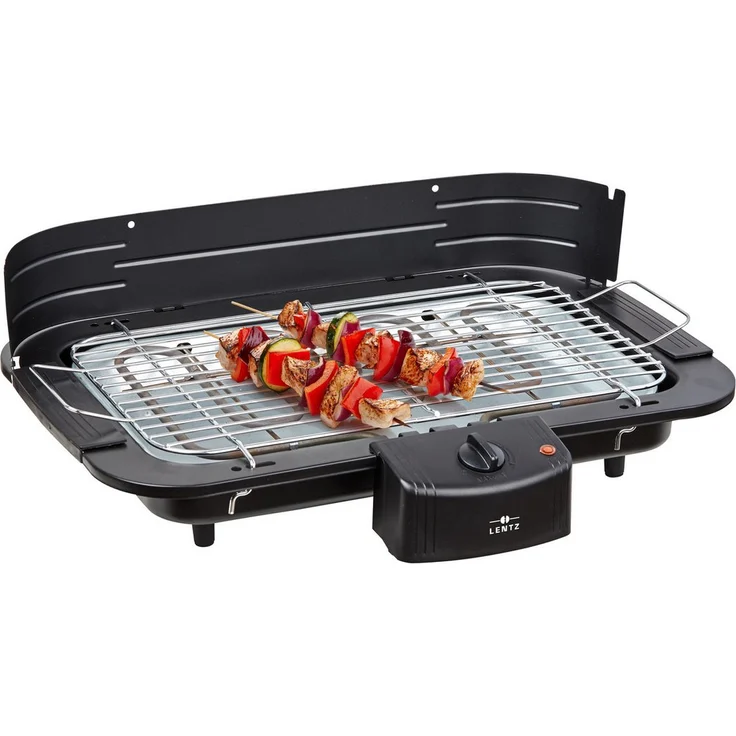 Lentz elektrischer Tischgrill 2200 W, mit automatischer Thermostat-Steuerung und verchromtem Grillrost, schwarz