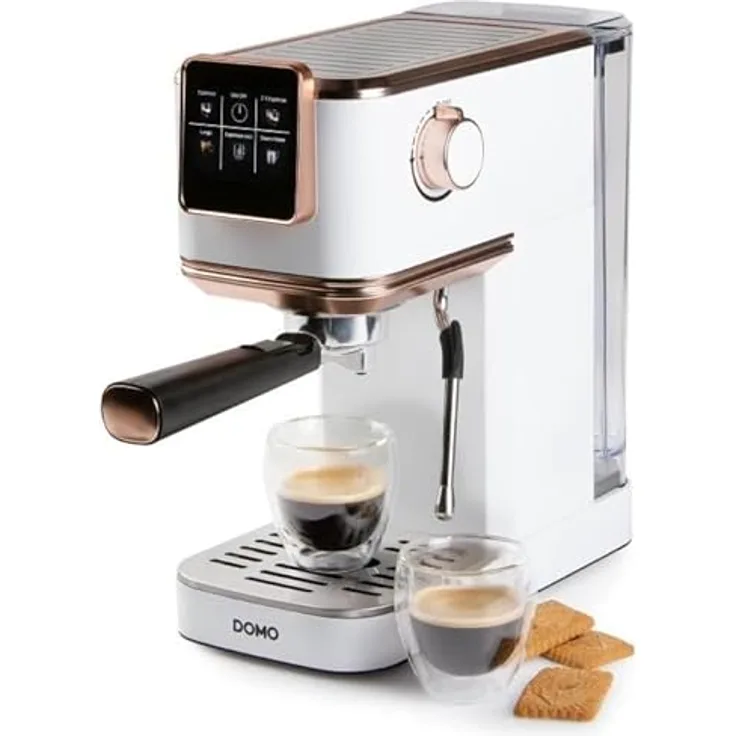 Domo DO746K, Kaffeebereiter mit 20 bar Druck, Thermoblock-Heizsystem und intuitivem Farb-Touchscreen, Weiß/Roségold