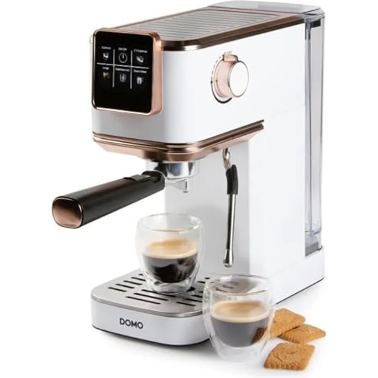 Domo DO746K, Kaffeebereiter mit 20 bar Druck, Thermoblock-Heizsystem und intuitivem Farb-Touchscreen, Weiß/Roségold – Bild 1