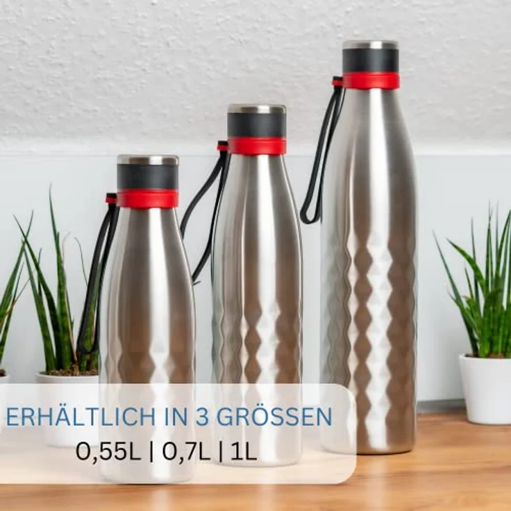 Westmark Isolier--Thermo-Trinkflasche, hält 8 Std. warm-kalt, kohlensäurefest, 700 ml, Rostfreier Edelstahl-Silikon-Kunststoff, BPA-frei, Viva, Silber-Rot, 5283226S – Bild 3