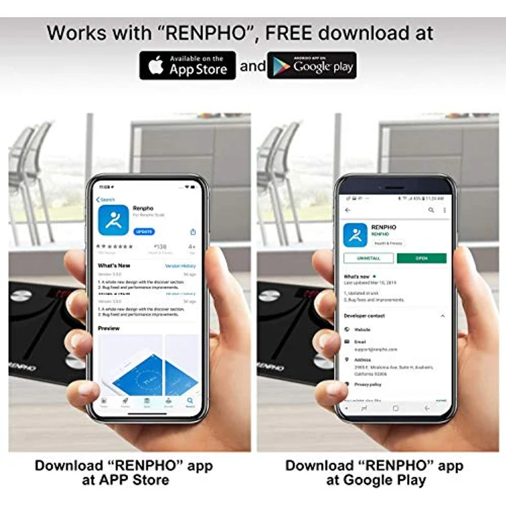 RENPHO Personenwaage Digital Waage mit körperfett und muskelmasse, USB Wiederaufladbare, Bluetooth Körperfettwaage mit Hochpräzisions-Sensoren, 180kg, 280x280 mm – Bild 5