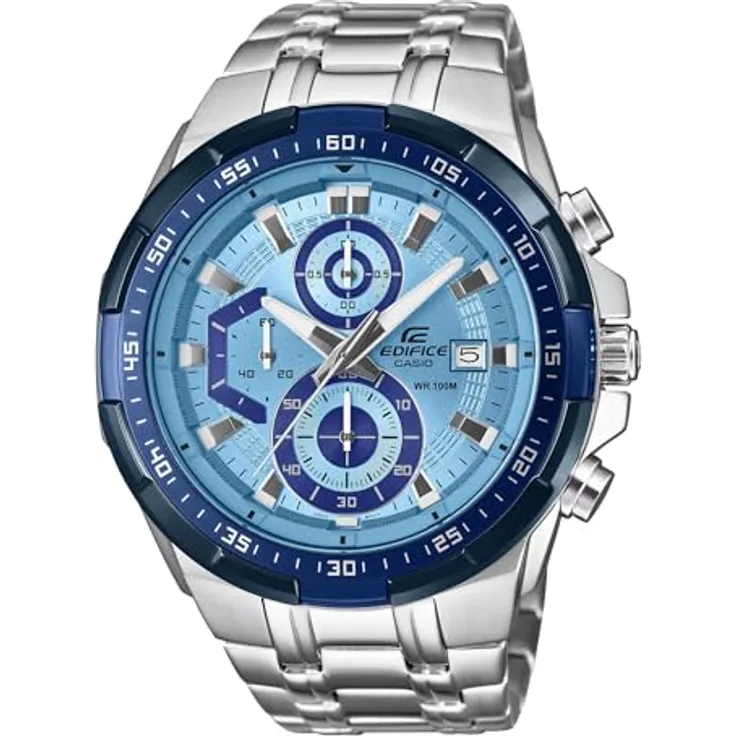 Casio EFR-539DE-2AVUEF, Chronograph mit blauem Zifferblatt, Edelstahlarmband, 10 bar wasserdicht, Kalenderfunktion und Stoppuhr