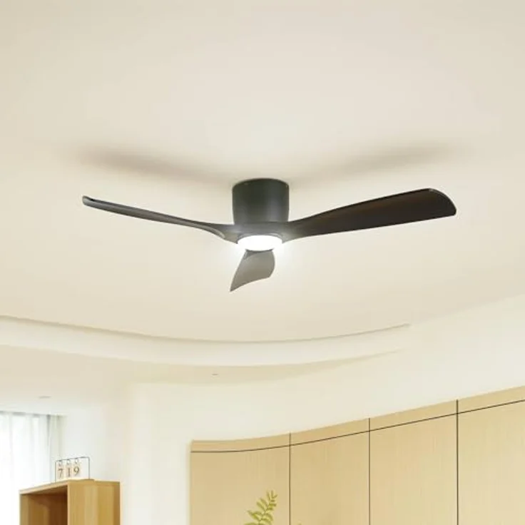 Lucande LED Deckenventilator Moneno, dimmbar, 1-flammig, moderne Leselampe in Schwarz mit Fernbedienung und energiesparender LED-Technologie – Bild 2