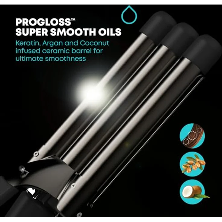 REVAMP Deep Beach Waver, Dreifach-Lockenstab für Beach Waves, professioneller Keramik-Zylinder, angereichert mit Progloss-Pflegeölen, Mermaid Beach Waves Lockenstab für kurzes, mittleres & langes Haar – Bild 3