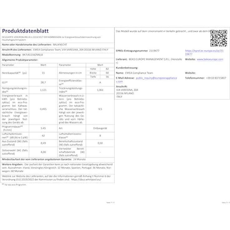 Bauknecht BK7IA115B2M6L0, Einbau-Geschirrspüler vollintegriert 60 cm, A-Energieeffizienz, 42 dB, MaxiSpace für 15 Maßgedecke, 10 Spülprogramme, PowerClean Pro – Bild 14