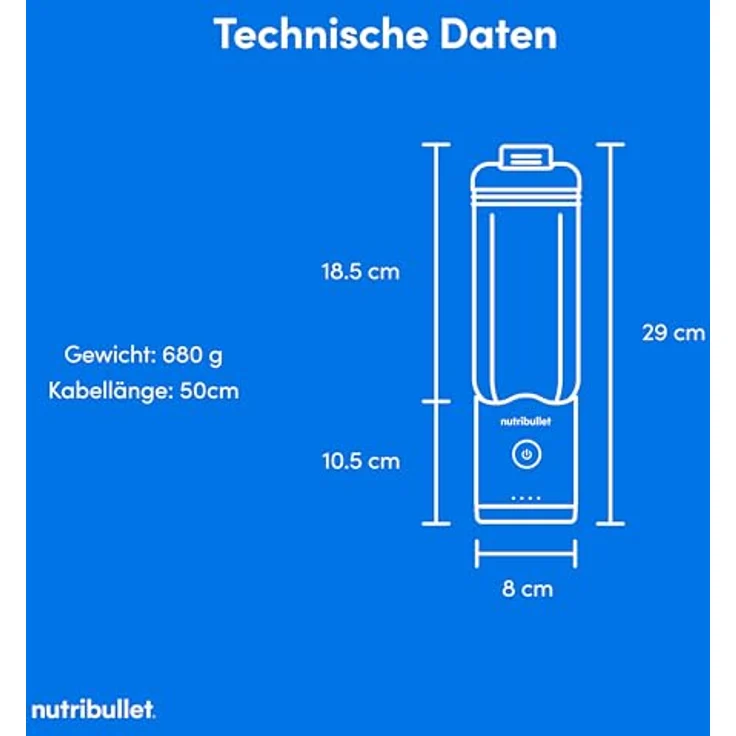 nutribullet Smoothie-Maker NB Flex Portable NBP013BL, blauer Standmixer mit 0,59 l BPA-freiem Becher und klappbarem Deckel – Bild 10
