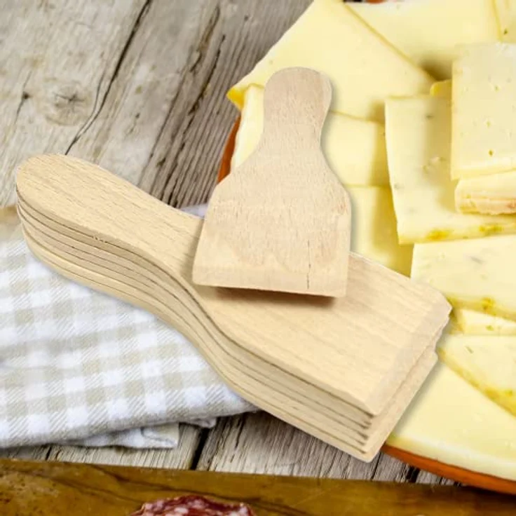 Smart-Planet 8er Set Raclettespachtel aus hitzebeständigem Buchenholz - Raclettekratzer 13x4cm - Schaber für Raclette Pfännchen - Spachtel Set für Silvester – Bild 5