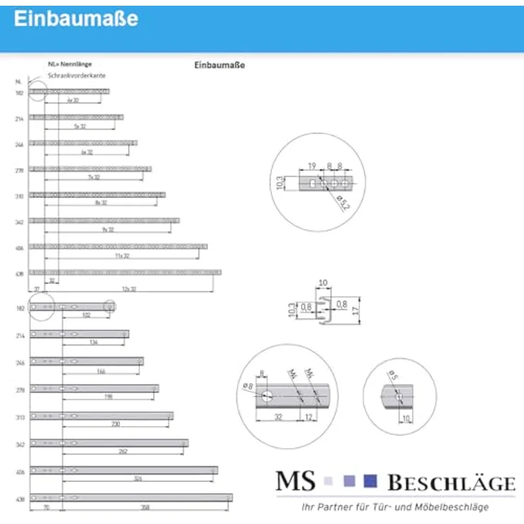 MS Beschläge Teleskopauszug Teilauszüge Schubladenauszug Auszugsschiene h 17mm, Stahl, Hochglanz verzinkt, 182mm Länge – Bild 4