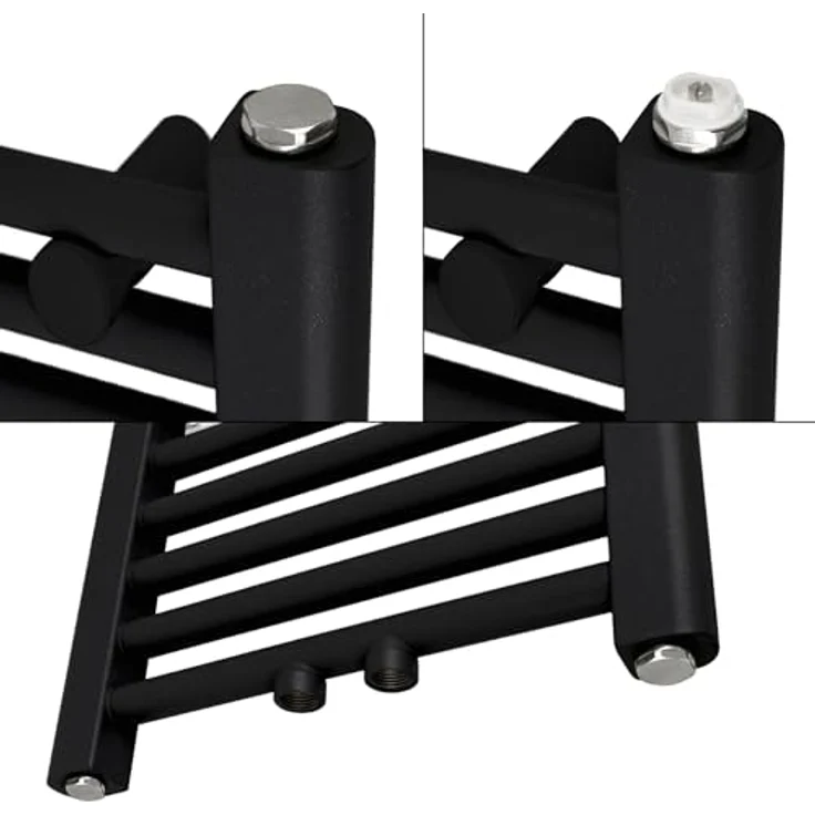 LuxeBath Badheizkörper Sahara 600x1500 mm, Schwarz matt, gerader Mittelanschluss mit Thermostat und Anschlussgarnitur, Heizkörper Handtuchwärmer und Handtuchtrockner – Bild 2